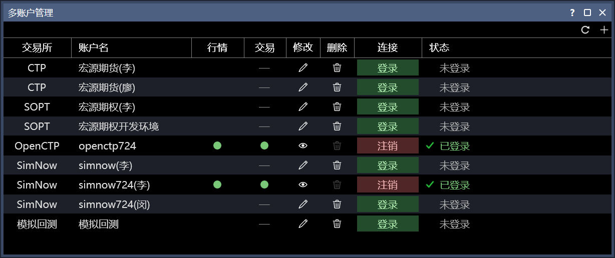 多账户管理窗口